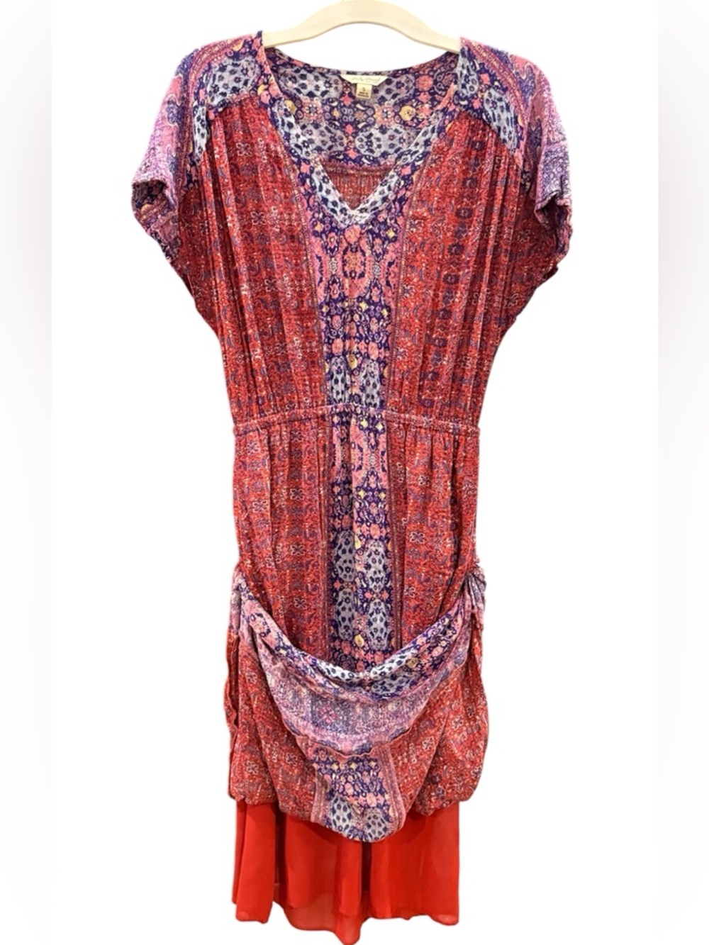 Lucky Brand Red and Purple Boho Maxi Dress side pockets size S - Picture 7 of 8
